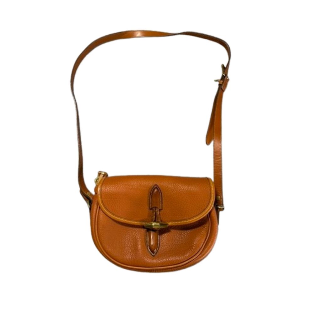 Vintage Dooney & Bourke All Weather Leather British Tan Saddle Crossbody Bag USA